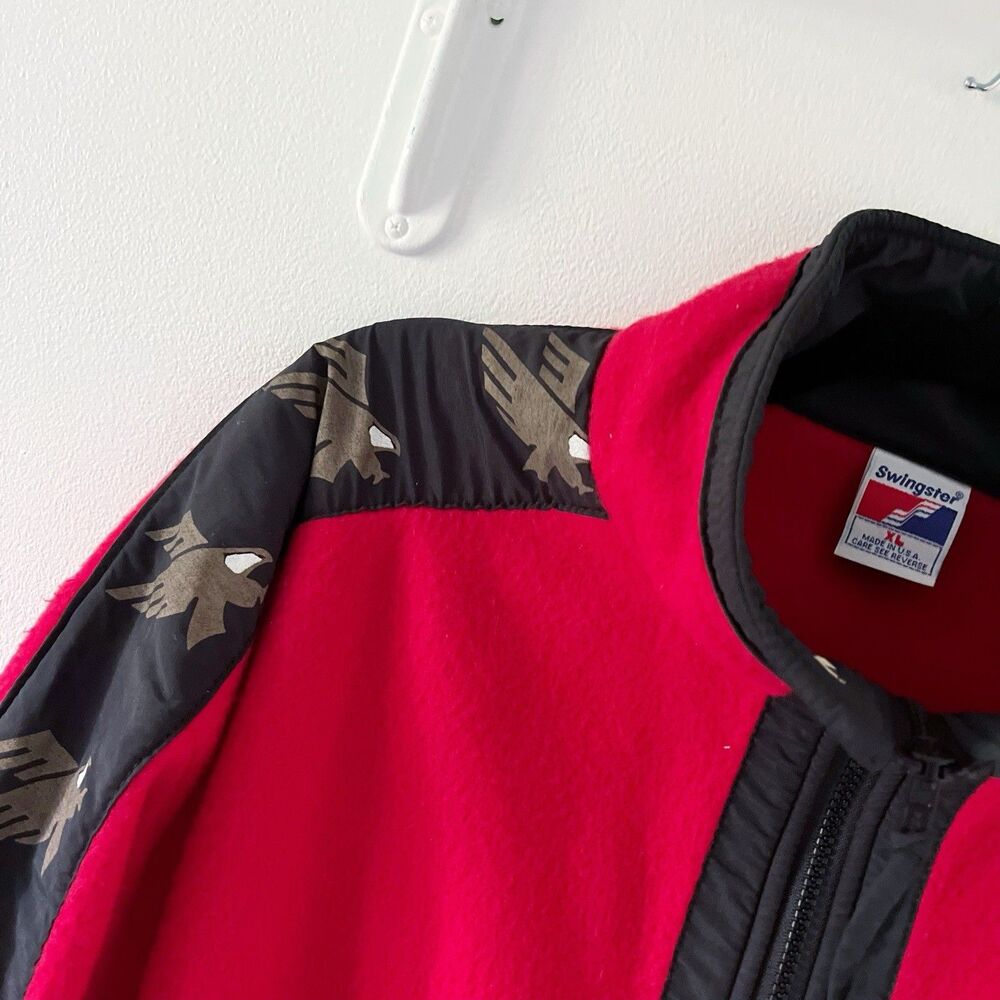 Vtg Nascar Winston Cup Men's Red Fleece Swingster Jacket XL USA Eagle Stripe - Picture 3 of 16